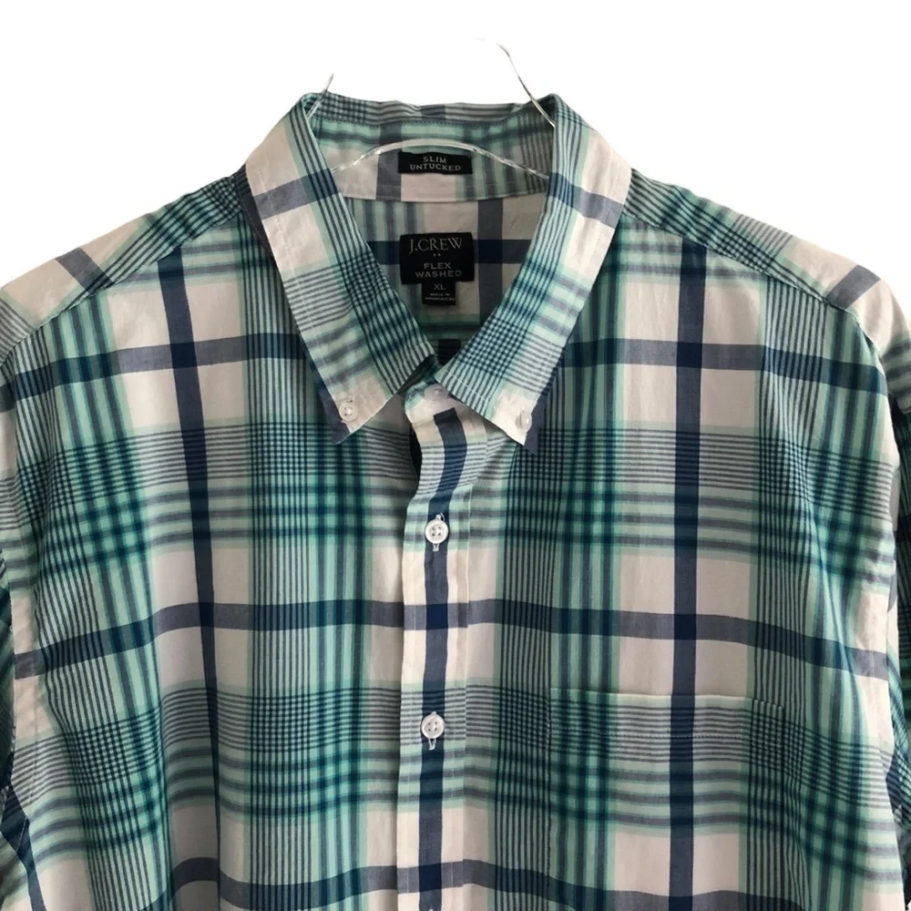 J. Crew Blue Green Plaid Cotton Long Sleeve Button Down Shirt XL